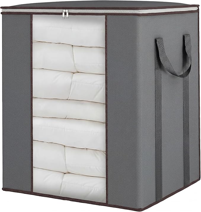 Fixwal Extra Large Blanket Storage Bags 120L Comforter Storage Bags with Reinforced Handles Breathable Clothes Storage Containers for King Comforter Bedding Pillow Sheet Grey