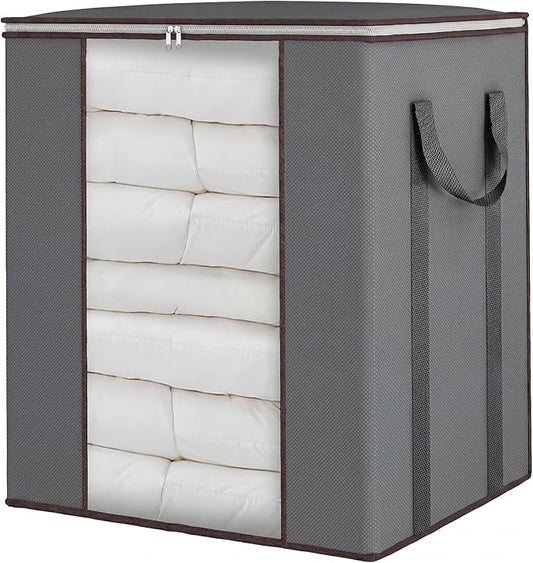 Fixwal Extra Large Blanket Storage Bags 120L Comforter Storage Bags with Reinforced Handles Breathable Clothes Storage Containers for King Comforter Bedding Pillow Sheet Grey