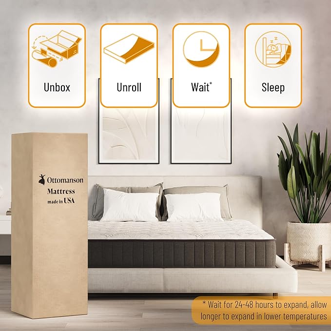 Ottomanson King 9" Hybrid Mattress - Firm - Made in USA - Individually Pocketed Coils & CertiPUR-US Foam - Fiberglass-Free - Bed in a Box