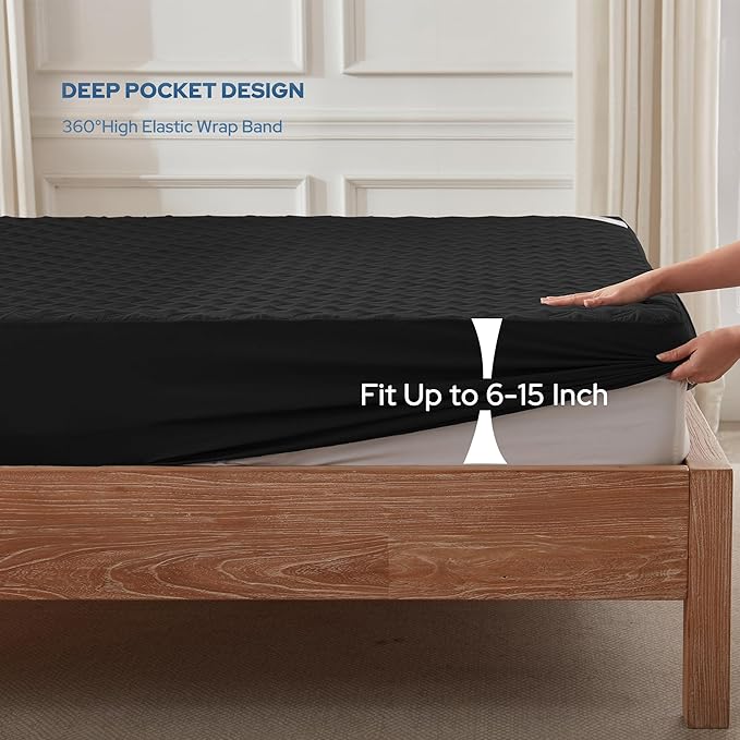 BEDLORE 2 Pack Waterproof Mattress Protector, Twin Size Mattress Pad with Deep Pocket 6"-15" Depth, Soft Breathable Bed Mattress Cover for Bedroom, College Dorm (Black)