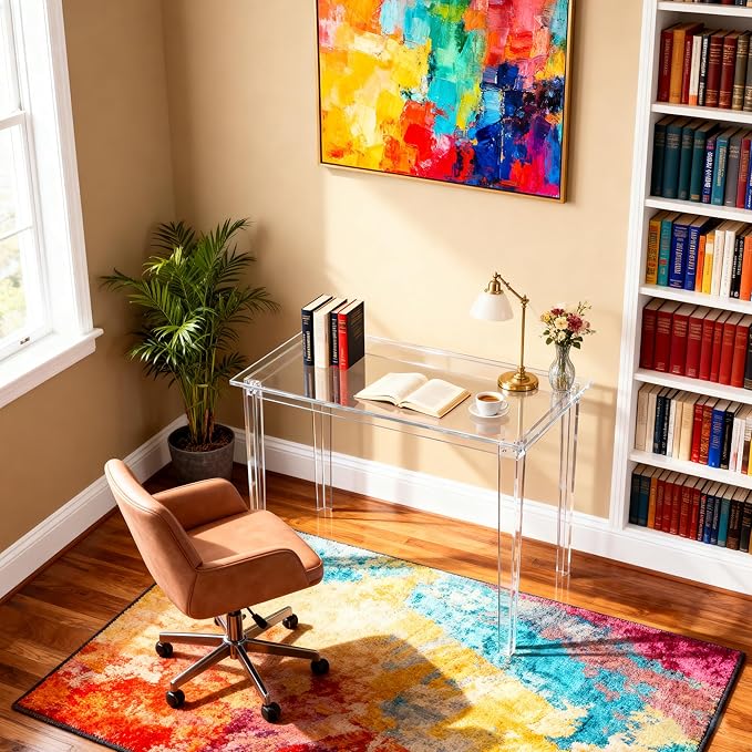 Acrylic Desk, Clear Modern Writing Table for Home Office (Clear, Small)