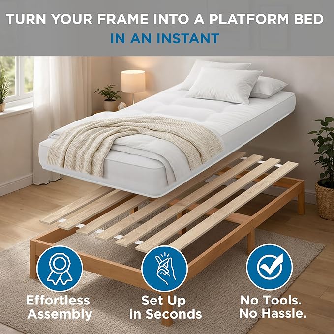Meliusly SlatSure Twin Size Bunkie Board – Heavy Duty Vertical Bed Slats & Foldable Wooden Support Board for Sagging Mattress or Platform Bed Frame, Box Spring Alternative and Replacement