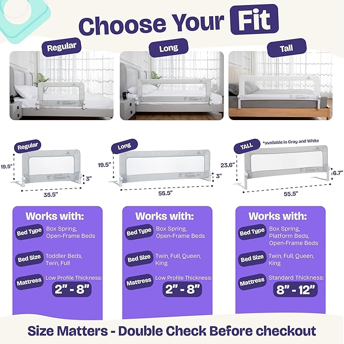 ComfyBumpy 1-Pack Bed Rail for Toddlers 35.5" L x 19.5" H | Toddler Bed Rails for Twin, Full & Toddler Mattress Size | Swing Down Rail Guard | Mattress Side Rail for Kids | White
