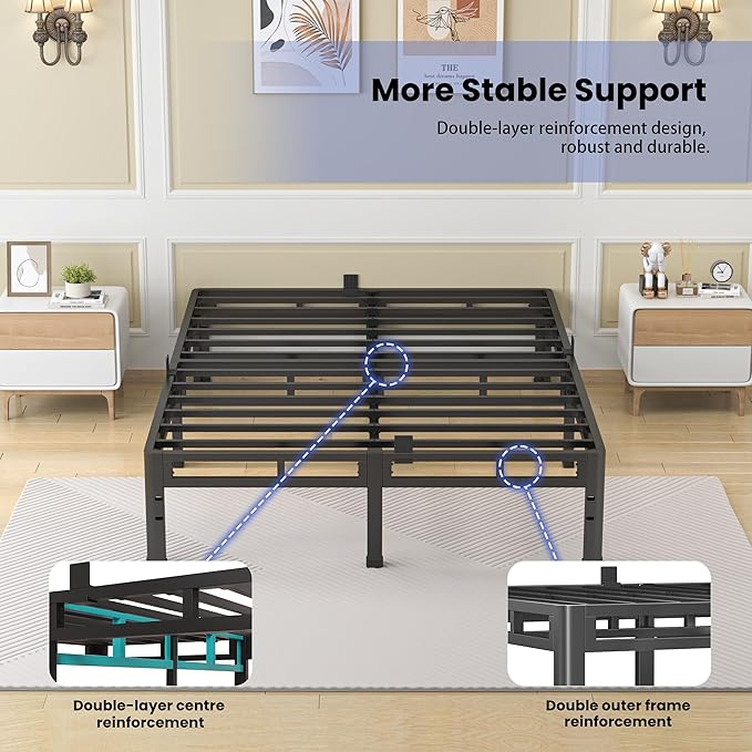 NKZ 12 Inch Twin Size Bed Frame, Metal Bed Frame & Box Spring 2 in 1 Platform with Round Corner Legs, 4000Lbs Heavy Duty Metal Frame, Mattress Slide Stopper, Headboard Hole, Noise-Free, Easy Assembly