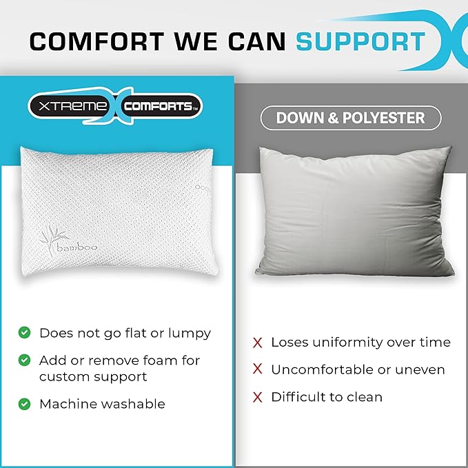 Xtreme Comforts Pillows for Sleeping - Adjustable King Memory Foam Pillow for Side, Back & Stomach Sleepers w/Removable Cooling Zipper Cover - Made in The USA