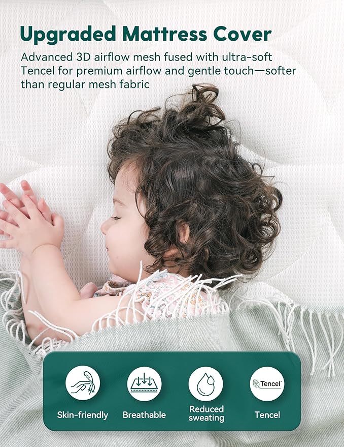 Babelio Crib Mattress Ultra-Breathable 100% Washable Core Dual Sided Baby Toddler Mattress with Removable Machine-Washable Cover 52" x 28"