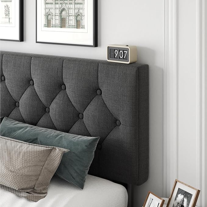 CXVX Full Size Platform Bed Frame with Upholstered Headboard, Button Tufted Design, Strong Wooden Slats, No Box Spring Needed, Easy Assembly, Noise Free