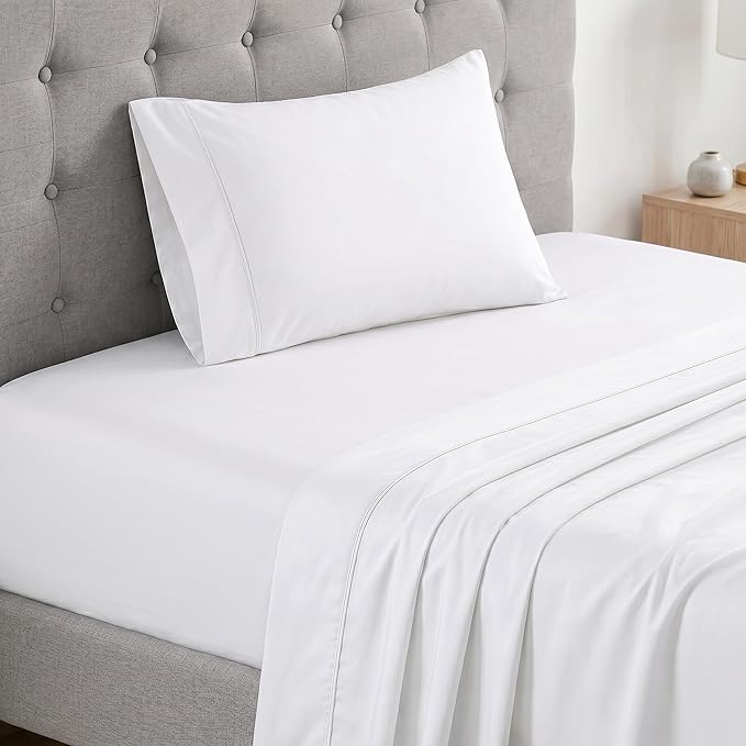 LANE LINEN Twin XL Sheets Set - 450 Thread Count Premium Sateen Weave for Hotel Quality Luxury - Extra Soft & Breathable Cotton Sheets Set for Single Beds - Fits Mattresses Upto 15'' Deep - White