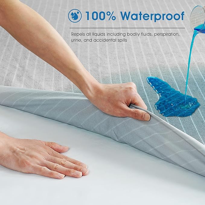 TASTELIFE Full Size Mattress Cover, Soft Breathable Mattress Pad Cover, Noiseless Bed Cover - Stretch to 18" Fitted Deep Pocket Mattress Protection (Full, Gray Stripe)