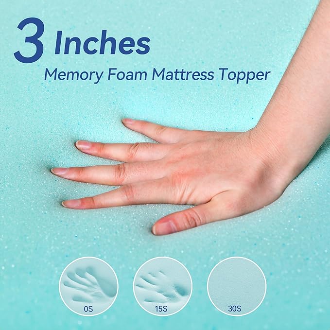 3 Inch Gel Memory Foam Mattress Topper King Size for Back Pain, Cooling Mattress Pad Bed Topper with Removable and Washable Bamboo Cover, CertiPUR-US & Oeko-Tex Certified – White