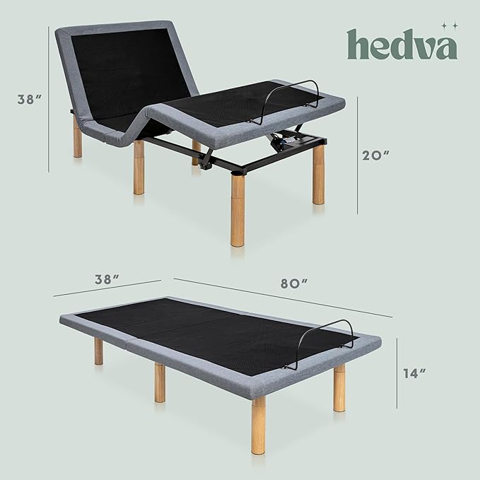 Hedva Adjustable Bed Frame with Massage Motors, 4 USB Ports, LED Light, 5-Minute Assembly, Multiple Preset Positions for Ultimate Comfort, Wireless Remote Control Adjustable Bed