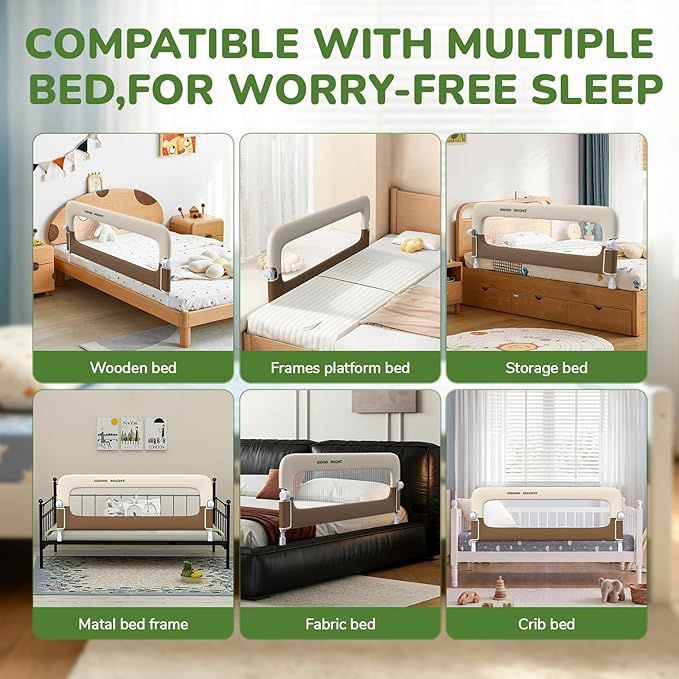 Bed Guard Rail for Toddlers - 59" Adjustable Heights & Folding up Portable Bed Railing for Baby - Toddler Bed Rails Guard for Crib, Twin, Bunk,Full Size, Queen & King Bed