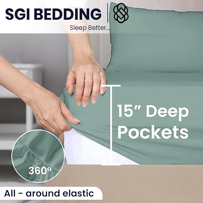 SGI bedding 36" King Split Top Flex Head Sheet 100% Egyptian Cotton 1000 TC Flex Top Sheets for Adjustable Bed 4Pc Set 15 inch Deep Pocket for Sleep Number Bed - Aqua Green