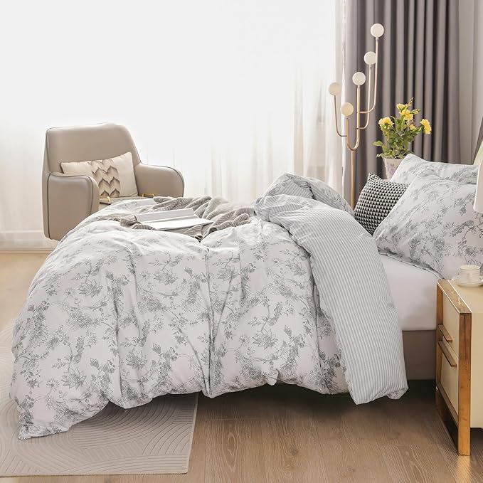 OAITE Duvet Cover Set,100% Cotton Comforter Cover with Leaf Pattern Duvet Cover Set,Soft Bedding Set Includes with 3 Piece (2 Pillow Shams,1 Duvet Cover)