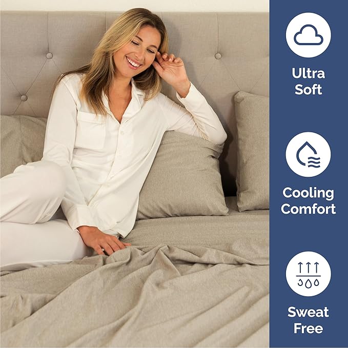 Queen Size 4 Piece Sheet Set - Comfy Breathable & Cooling Sheets - Hotel Luxury Bed Sheets for Women & Men - Deep Pockets, Easy-Fit, Soft & Wrinkle Free Sheets - Heathered Beige Oeko-Tex Bed Sheet Set