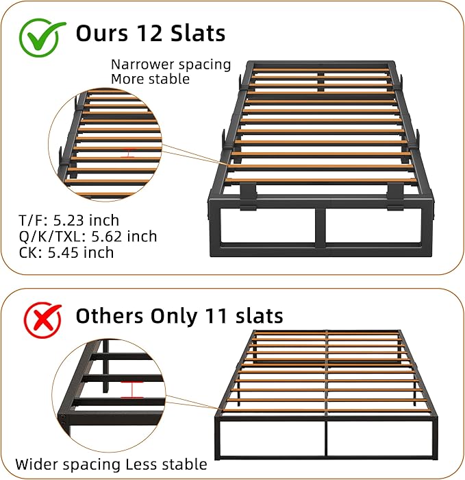 Twin Bed Frames, 10 Inch Metal Platform Bed Frame with Squeak Free U-Slot Design, 6 Non-Slip Guards, 3500lbs Heavy Duty Steel Slat Support, No Box Spring Needed, Under Bed Storage, Black