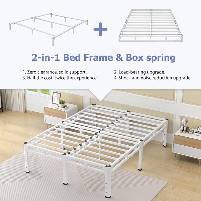 NKZ 22 Inch King Size Bed Frame, Metal Bed Frame & Box Spring 2 in 1 Platform with Round Corner Legs, 4000Lbs Heavy Duty Metal Frame, Mattress Slide Stopper, Headboard Hole, Noise-Free, Easy Assembly