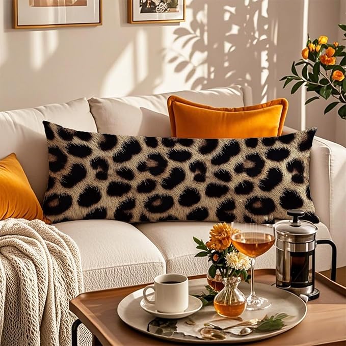 Brown and Black Leopard Print 20x54 Body Pillow Cover, Cheetah Print Room Decor, Trendy Wild Animal Print Decorative Long Body Pillow Cases for Girls Bedroom Dorm Apartment Bed Couch