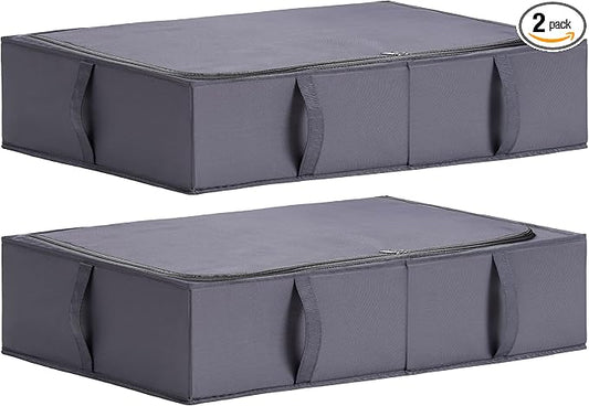 TYEERS Under Bed Storage Containers, Durable Fabric, Washable, Collapsible, Under Bed Storage Bins for Clothes, Blankets, Sheets, Shoes, 27.5x16.5x7 Inches, 2-Pack, Dark Grey
