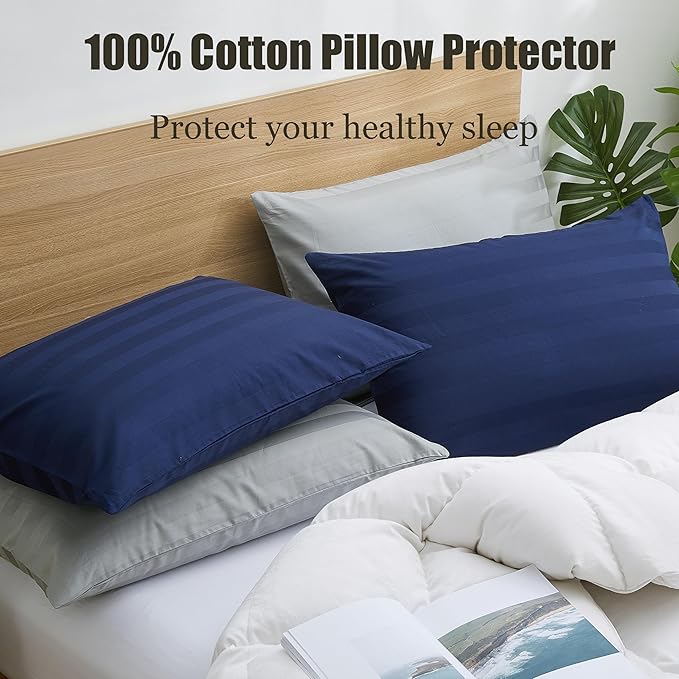 100% Cotton Classic Pillow Protectors with Invisible Zipper, 600 Thread Count Sateen Weave Soft and Breathable Pillow Cases, Protect Pillows from Dirt, Dust and Debris (King, 20"x36", Set of 4)