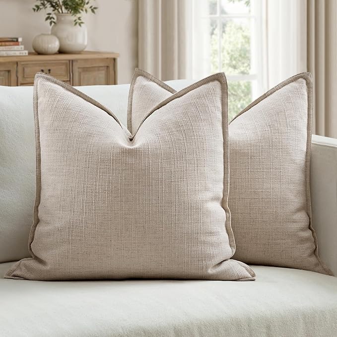 MIULEE Pack of 2 Thick Textured Couch Throw Pillow Covers, Oatmeal Linen Decorative Pillow Covers 20x20, Neutral Cushion Cases for Sofa Bed Living Room Modern Farmhouse Home Decor, No Filling