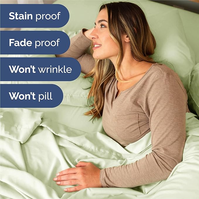 King Size 4 Piece Sheet Set - Comfy Breathable & Cooling Sheets - Hotel Luxury Bed Sheets for Women & Men - Deep Pockets, Easy-Fit, Soft & Wrinkle Free Sheets - Light Sage Green Oeko-Tex Bed Sheet Set