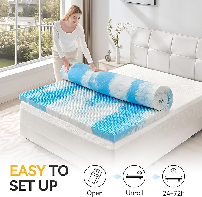 SINWEEK 2 Inch Egg Crate Memory Foam Mattress Topper Full Size, Soft Mattress Pad for Back Pain Relief, Bed Topper, CertiPUR-US Certified, Blue