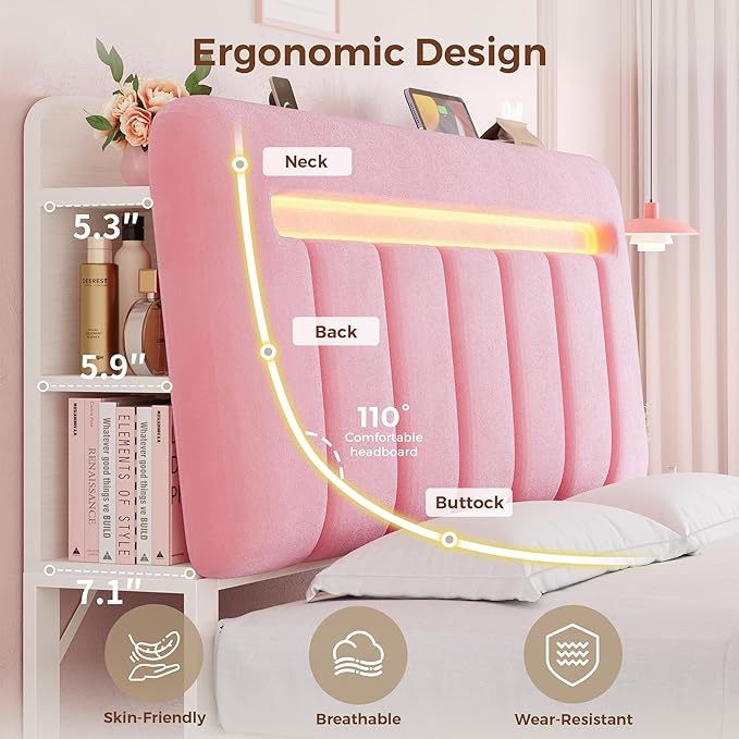 Jocoevol Full Size Bed Frame with Storage Headboard,Upholstered Princess Bed Frame Full with Storage Drawers and Charging Station,Velvet Platform Metal Bed, Noise-Free, No Box Spring Needed