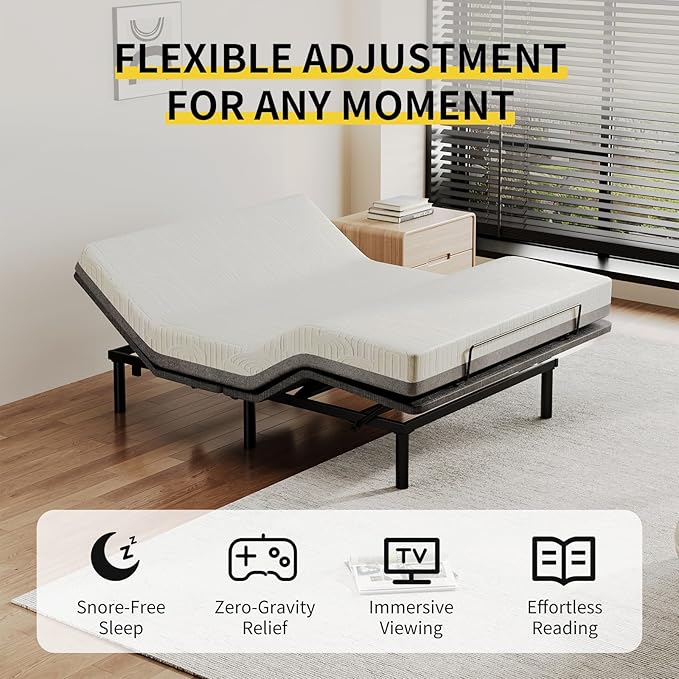 MULIN Twin XL Adjustable Bed Frame, Independent Head & Foot Incline with Wireless Remote, TV/Zero Gravity/ZZZ Preset, 2 USB Ports, Flashlight & Storage Shelf