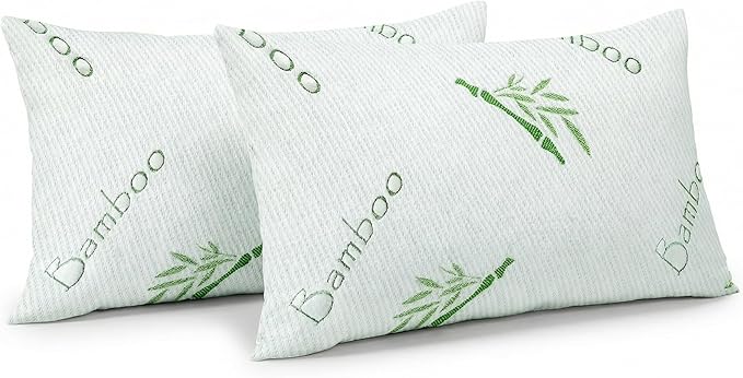 OMEO 2 Pack Queen Size Rayon Derived from Bamboo Pillow for Sleeping Shredded Memory Foam Bed Pillows for Side, Back and Stomach Sleepers, Soft, Cooling, Adjustable and Washable Cover 20" x 30"
