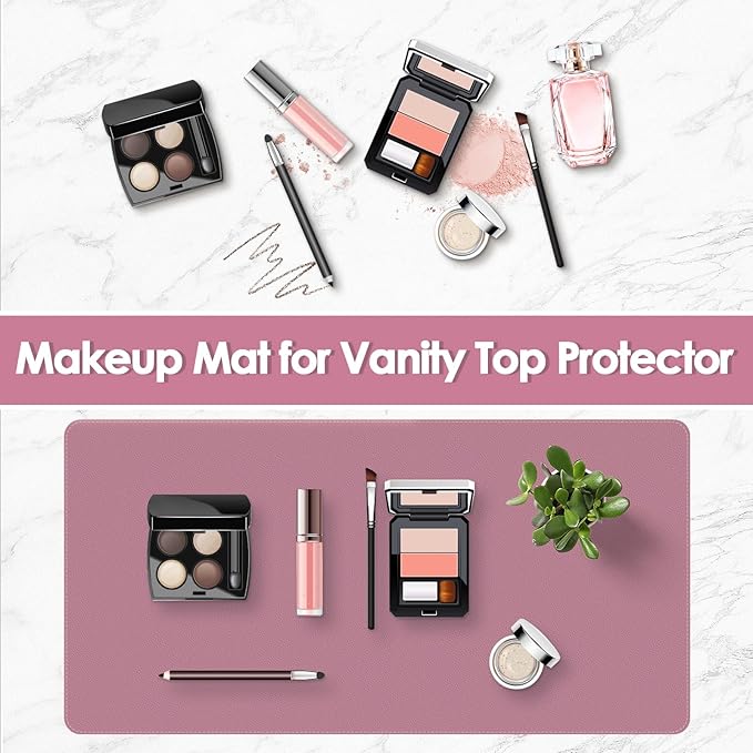 Makeup Mat for Vanity to Protect Desk Top 23.6 x 11.8in, Dual-Sided Makeup Mat, Easy to Clean Desk Pad - Waterproof and Oilproof Vanity Accessories (Dark Pink and Light Pink)