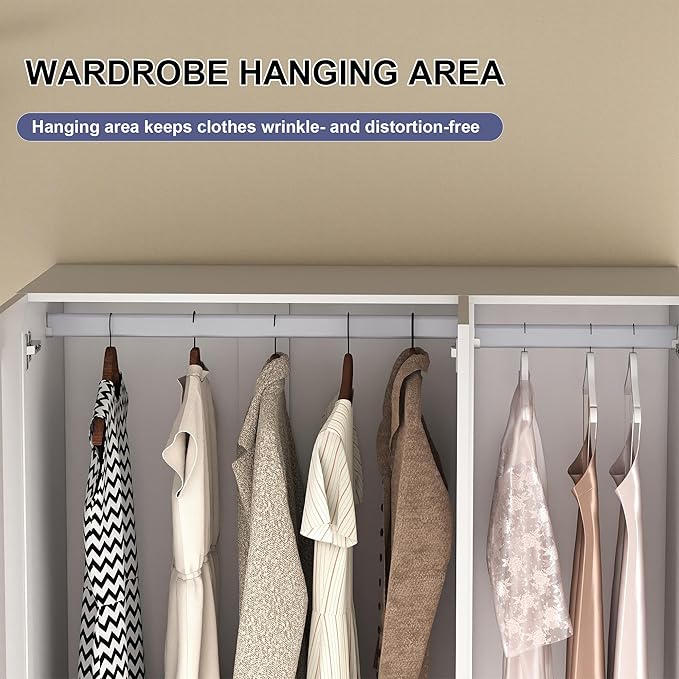 Armoire Wardrobe Closet with Drawers: 74" White Wardrobe Close with 3 Doors, Tall Armoire with Hanging Rod, Large Wood Clothes Cabinet for Bedroom (White, 47")