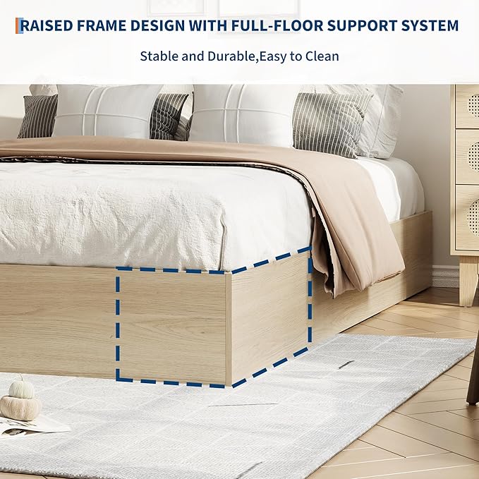 IDEALHOUSE California King Bed Frame with 2 Storage Drawers, Wooden Bed Frame Without Headboard, Minimalist Floor Platform Bed, Wood Slat Support, No Box Spring Needed, Easy Assembly