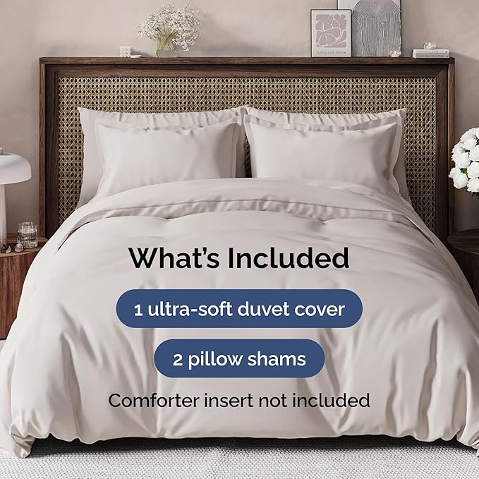 Duvet Cover King Size Set - Extra Soft King Duvet Cover 104" x 90" with 2 Pillow Shams - Hotel Luxury, Easy Care & Fade Free w/ Zipper Closures & Ties - All Season, Comfy and Breathable (Light Grey)