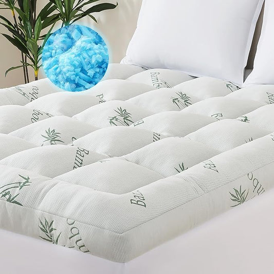 ELNIDO QUEEN® 3 Inch Memory Foam Mattress Topper Twin Size - Cooling Breathable Bamboo Viscose Pillow Top for Hot Sleepers, 1700 GSM Fill, Ultra Soft Mattress Pad for Back Pain Relief, 3"x39"x75"