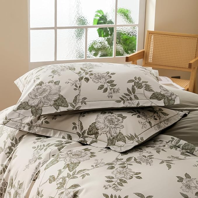 Duvet Cover Set Twin Size Floral Pattern 600 Thread Count Ultra Soft 100% Long Staple Cotton Duvet Cover Sets 3-PC, Breathable Duvet Cover with Zipper Closure & Corner Ties
