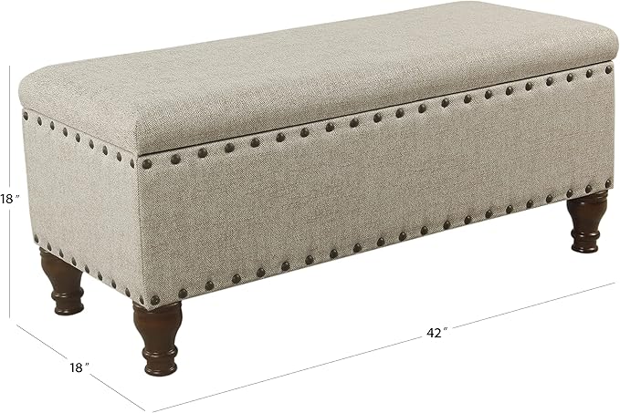 HomePop Large Storage Bench with Nailhead Trim - Taupe and Cream