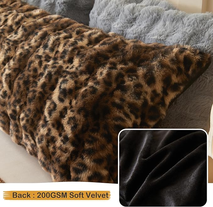 LIFEREVO Leopard Print Faux Rabbit Fur Body Pillow Cover, Cheetah Print Bubble 20 x 54 Bed Pillowcase with Zipper, Fuzzy Furry Farmhouse Long Pillow Case Pregnant Women Side Sleeper, Brown and Black