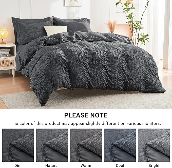 HYMOKEGE Twin XL Comforter Set Seersucker 5 Pieces, All Season Luxury Bed in a Bag for Bedroom, Bedding Set with Comforter, Sheet, Pillowcase & Sham, Dark Grey