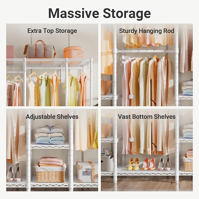 VIPEK V50 Closet Organizer System, Extra Large Heavy Duty Wardrobe Closet with Adjustable Shelves, Freestanding Clothing Rack for Bedroom, Walk-in Closet, Apartment, 1300 lbs Capacity, White