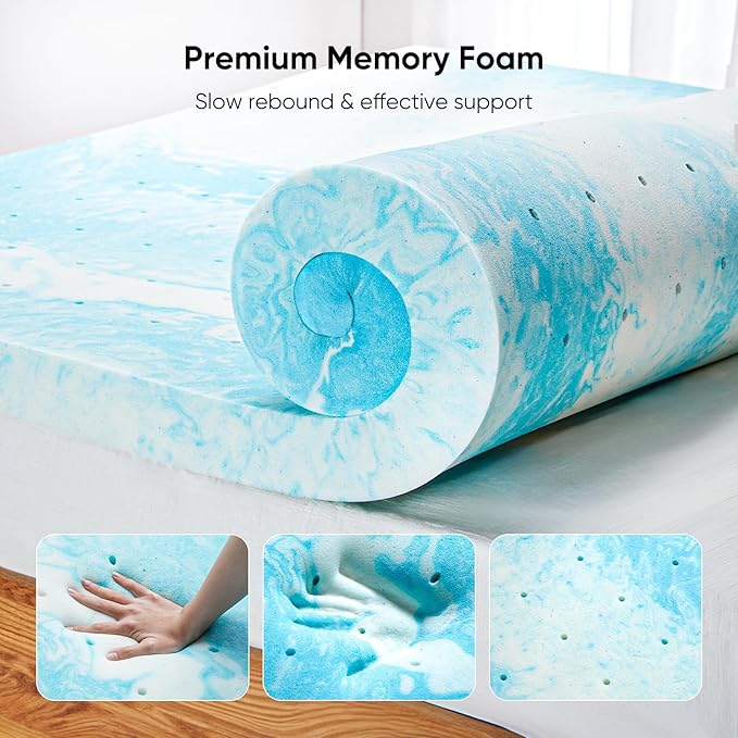 Marsail 3-inch King Memory Foam Mattress Topper, Gel Infused Cooling, Soft for Sleeper Sofa, RV, Camper, Made with CertiPUR-US® Certified Foam