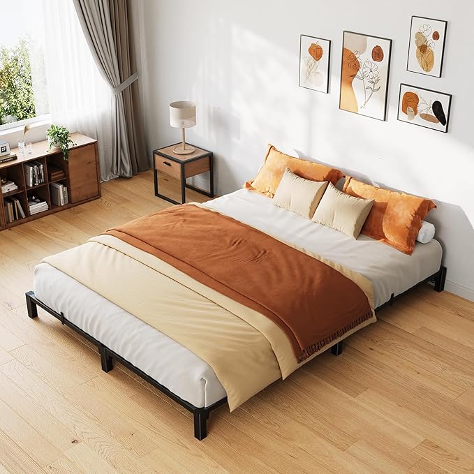 GarveeHome 6 in Queen Bed Frame, Heavy Duty Metal Platform Bed Frame with Durable Iron Slat Support and Legs, No Box Spring Required, No Screws Needed, Support Up to 800 LBS