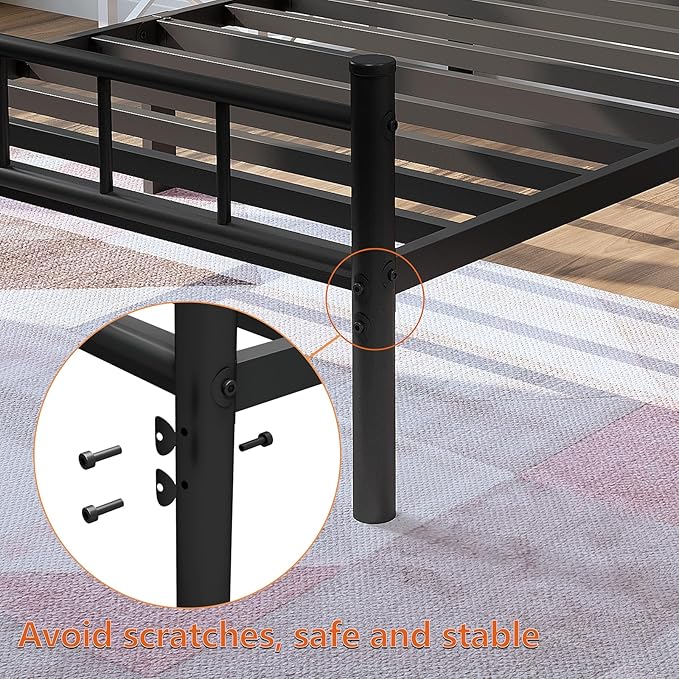 zizin Twin-XL Size Metal Bed Frame with Headboard & Footboard 14 Inch Metal Platform Mattress Foundation Support with Steel Slat, Under Bed Storage, No Box Spring Needed