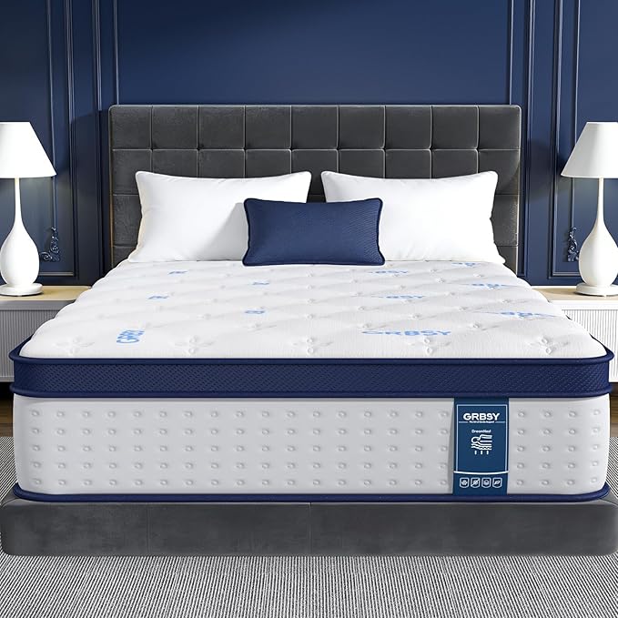 14 Inch King Mattress, Upgraded 7-Zoned Support Hybrid King Size Mattress In A Box with Cooling Gel Memory Foam & Pocket Coils for Back Pain Relief, Assembled in USA, Motion Isolation, Medium Firm