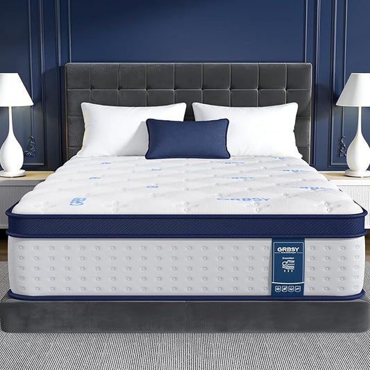 14 Inch King Mattress, Upgraded 7-Zoned Support Hybrid King Size Mattress In A Box with Cooling Gel Memory Foam & Pocket Coils for Back Pain Relief, Assembled in USA, Motion Isolation, Medium Firm