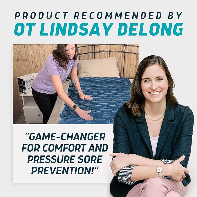 Lunderg Alternating Air Pressure Mattress Pad with Static Mode - Comfortable Bed Sore Prevention - Includes Waterproof Mattress Topper for Hospital Bed or Home & Quiet Pump - Doctors Recommended