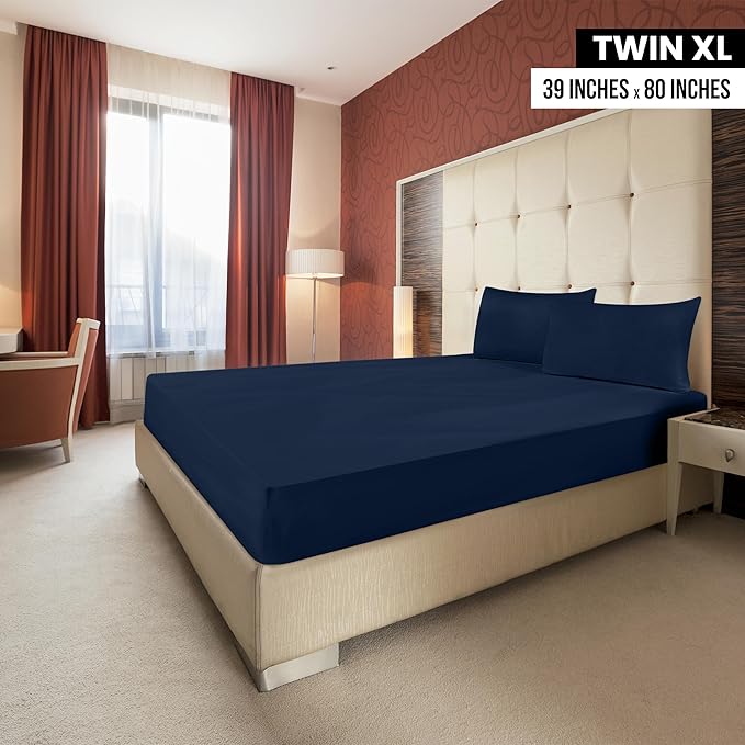 Utopia Bedding Twin XL Fitted Sheets - Bulk Pack of 2 Bottom Sheets - Soft Brushed Microfiber - Deep Pockets - Shrinkage & Fade Resistant - Easy Care (Twin XL, Navy)