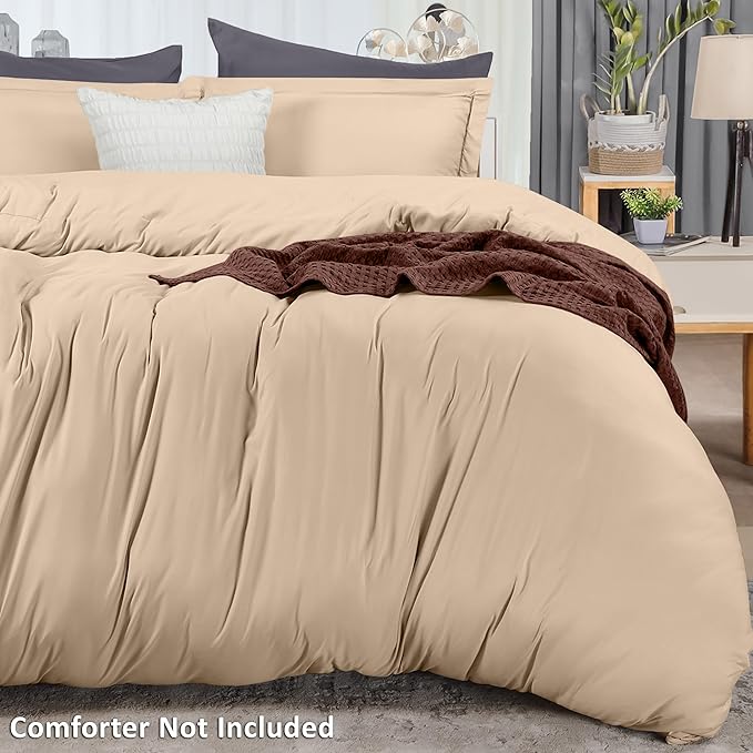 Utopia Bedding Duvet Cover King Size - 3 Piece with Zipper Closure - 1 Comforter Cover 104X90 Inches & 2 Pillow Shams 20X36 Inches (Beige) Comforter Not Included