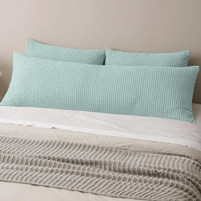 PHF Ultra Soft Waffle Weave Body Pillowcase 20" x 54", No Insert, Breathable & Skin-Friendly Body Pillow Sham with Zipper, Decorative Waffle Weave Pillow Cover, Aqua