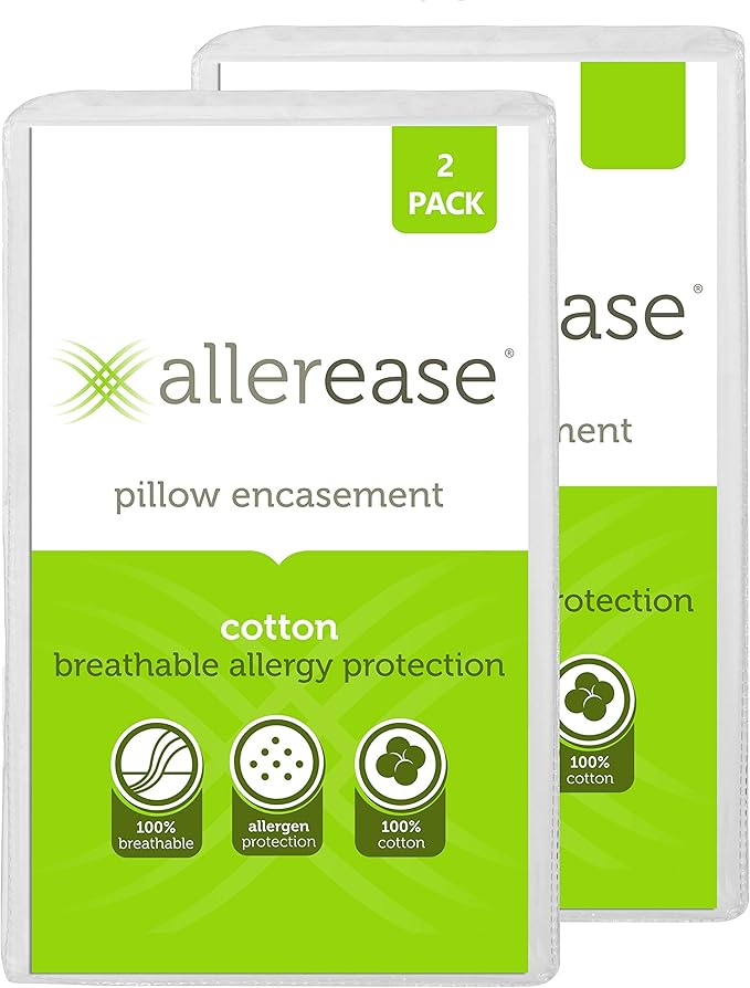 AllerEase 100% Breathable Cotton Pillow Protector for Sleeping, Queen 30" x 20" - 1 Pack of 2,White